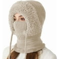 thumbnail image 1 of 3 in 1 Beanie Hat with Scarf and Mask，Women's Outdoors Windproof Scarf Hat, Knitted Ski Mask Set， Cold Knitted Hats Wind Resistant Hooded Scarf, Thick Plush-Lined, 1 of 8