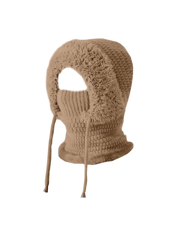 3 In 1 Beanie Hat With Scarf And Mask,Womens Knit Beanie Hat, Plush-Lined Winter Scarf Mask,Winter Caps Plush Earmuff Skull Hats With Pompom,Winter Knitted Warm Beanie Hats For Women,(D,8.3x13.8 in)