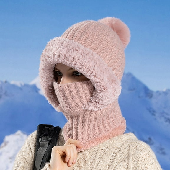 3 in 1 Beanie Hat with Scarf For Women, Upgrade 3 in 1 Beanie Hat with Scarf and Mask, Fall Winter Warm Knitted Ski Scarf and Mask Set, Women's Outdoors Windproof Scarf Hat, Pink