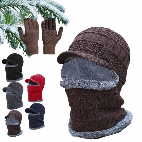 3 in 1 Beanie Hat, Winter Knitted Beanie Hat Warm Cycling Ski Mask,3 in 1 Beanie Hat with Scarf and Mask, Winter Hats with Ear Flaps for Men & Woman with Fleece Linin