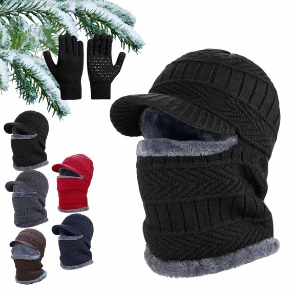 3 in 1 Beanie Hat, Winter Knitted Beanie Hat Warm Cycling Ski Mask,3 in 1 Beanie Hat with Scarf and Mask, Winter Hats with Ear Flaps for Men & Woman with Fleece Linin
