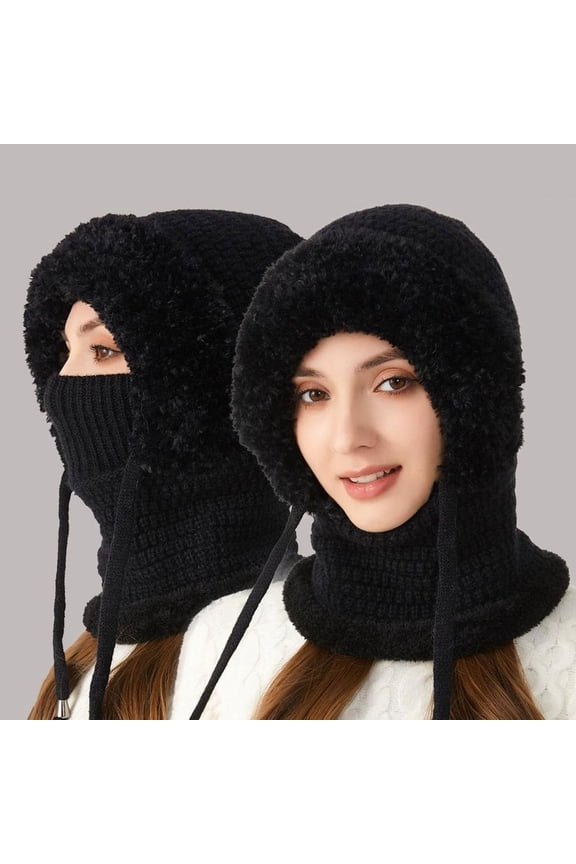 3 In 1 Beanie Hat For Women,3-In-1 Knitted Plush-Lined Beanie Hat, Mask Hooded Windproof Warm Knitted Cap,Winter Warm 3 In 1 Beanie Hat,Fall Winter Warm Knitted Hats,Winter Knitted Warm Beanie,A