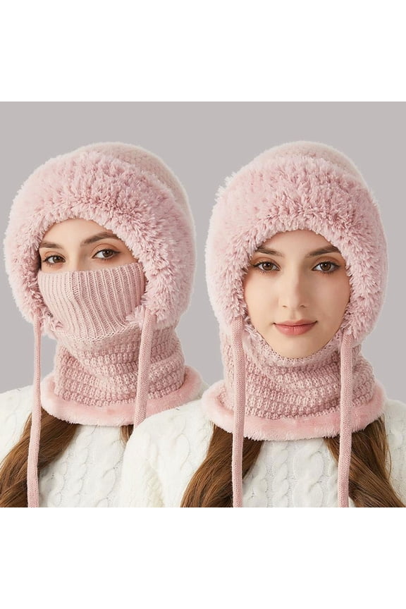 3 In 1 Beanie Hat For Women,3-In-1 Knitted Plush-Lined Beanie Hat, Mask Hooded Windproof Warm Knitted Cap,Winter Warm 3 In 1 Beanie Hat,Fall Winter Warm Knitted Hats,Winter Knitted Warm Beanie,E