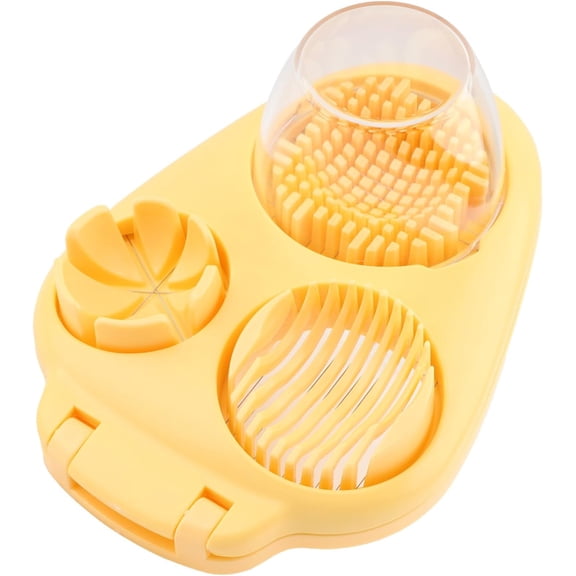 3 in 1 Boiled Egg Slicer, Manual Egg Slicer for Hard Boiled Eggs, 3 Slice Modes Chopper Cutter Stainless Steel Dicer, Kitchen Gadget for Butter Strawberry Tomato, Labor Saving (Yellow)