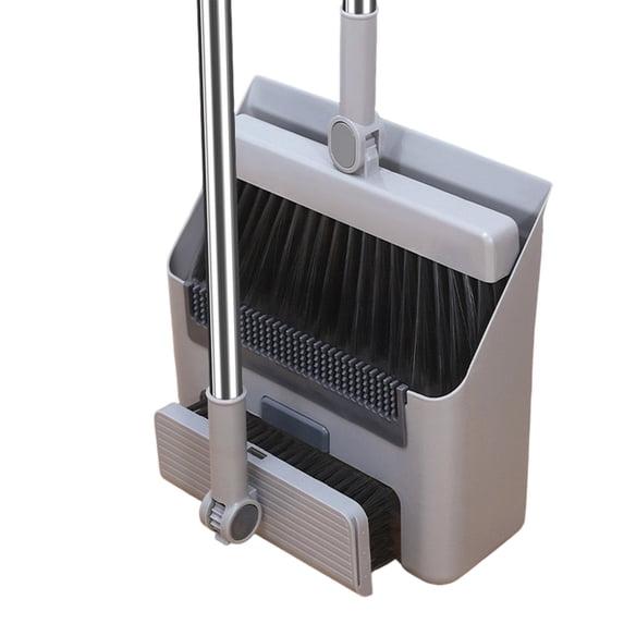3 In 1 Broom And Dustpan Set With Built-In Cleaning Comb Adjustable Long Handle 180 Degree Rotatable Brush Head Multipurpose Indoor Outdoor Floor Sweeping Cleaning Kit(Grey)