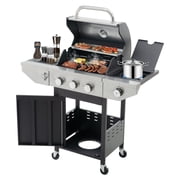 3+1 Burner Propane Grill with Side Burner & Cover, 40,500 BTU Electronic Ignition BBQ Gas Grill, Stainless Steel Barbecue Propane Grills with Cast Iron Grates & Swivel Wheels for Outdoor and Patio