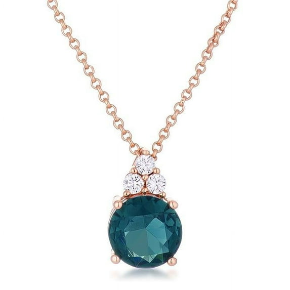 3.1 CT Simple Rose Gold Plated 9 mm Blue Green CZ Pendant