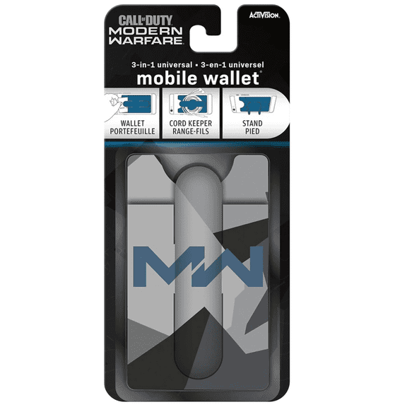 3 in 1 Call Of Duty Modern Warfare Mobile Wallet, Cord Keeper, Stand, Universal Phone Accessory for Cards, IDs, Cable Management, Hands Free Viewing, Compact Durable Design, Practical