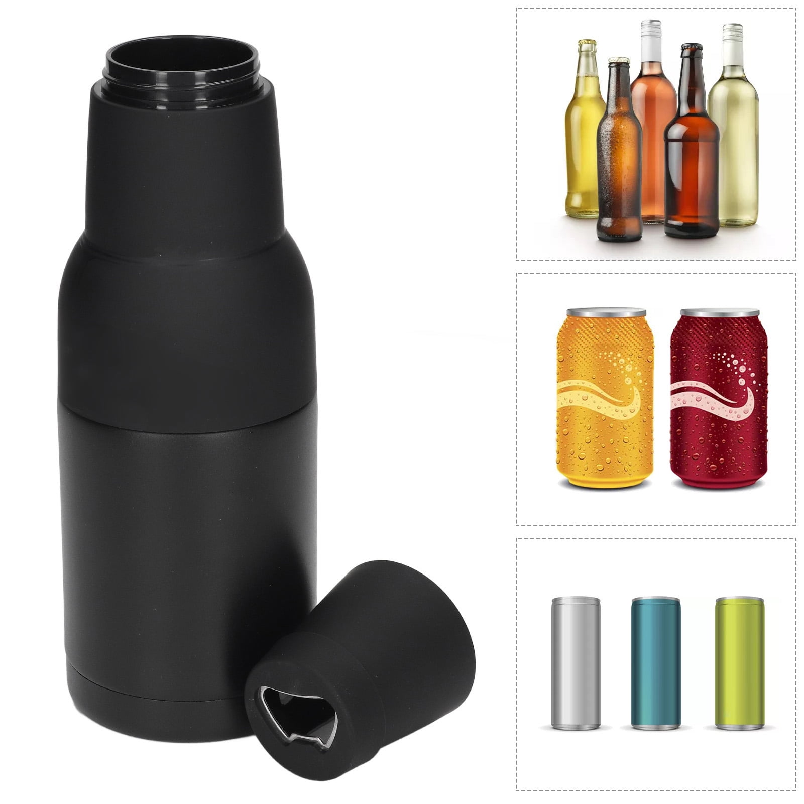 3 In 1 Can Cooler, Stainless Steel Double Wall Beer Bottle And Can Cooler With Beer Opener For Ice Cold Beer, Slim Can Insulator Holder For Soda Drink, Beverage