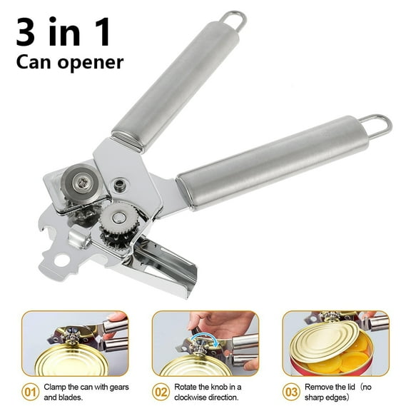 3 In 1 Can Opener,Kitchen Stainless Steel Can Opener,Manual Smooth Edge Safe Cut Tin Opener with Sharp Blade,Hand Grip Beer Jar Bottle Opener for Seniors with Arthritis, Young People