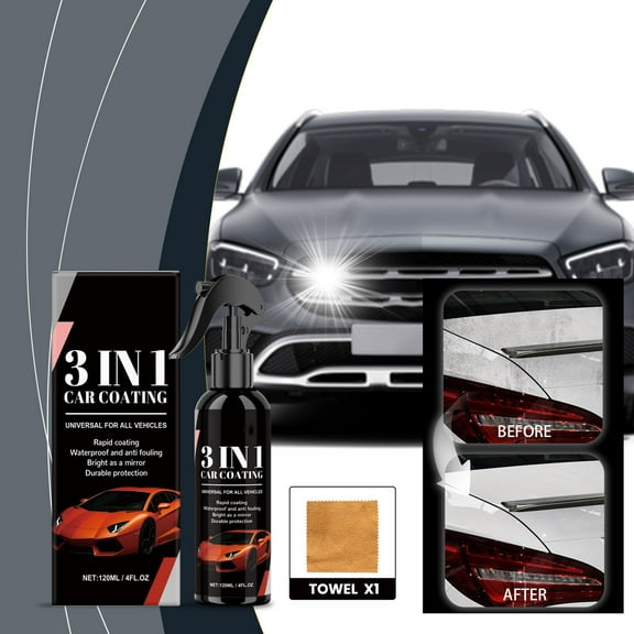 3 in 1 Car Coating Spray 120ml Paint Cleaner Polish Wax Alternative Scratch Removal Gloss Enhancer Hydrophobic Protection Auto Detailing Spray for Fast Car Shine Maintenance