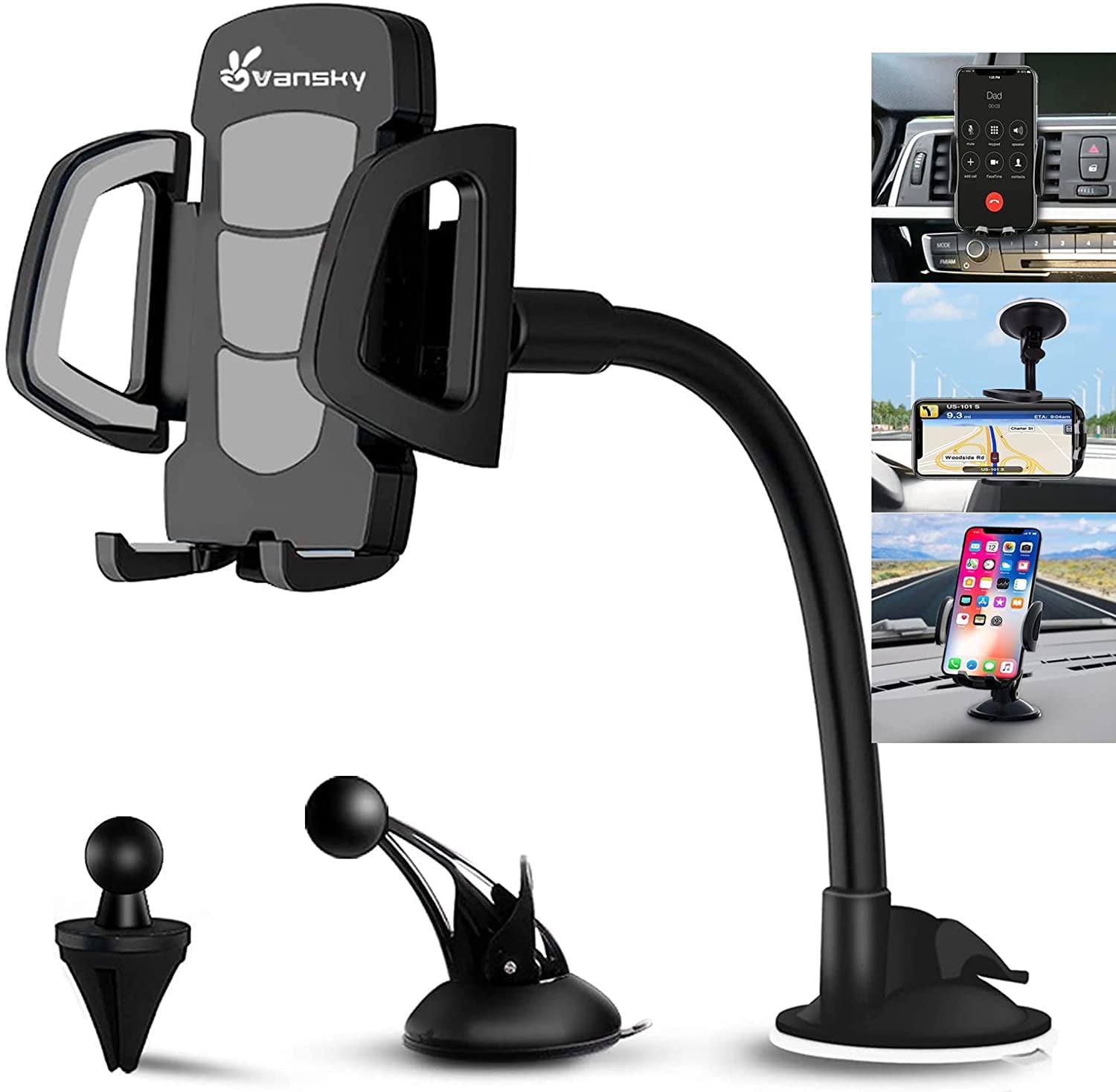 Qifutan Car Phone Holder Mount Phone Mount for Car Windshield Dashboard Air  Vent Universal Hands Free Automobile Cell Phone Holder Fit iPhone
