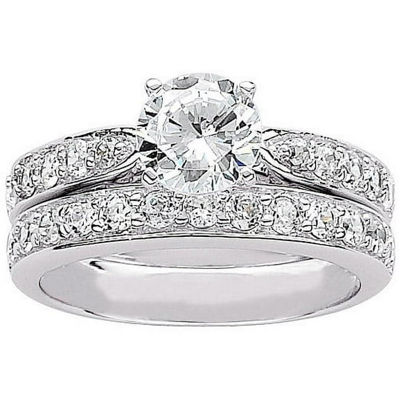 3.1-Carat T.G.W Round CZ Bridal Set, Sterling Silver, Engagement & Wedding Ring, 3.1 ct. t.w, 925