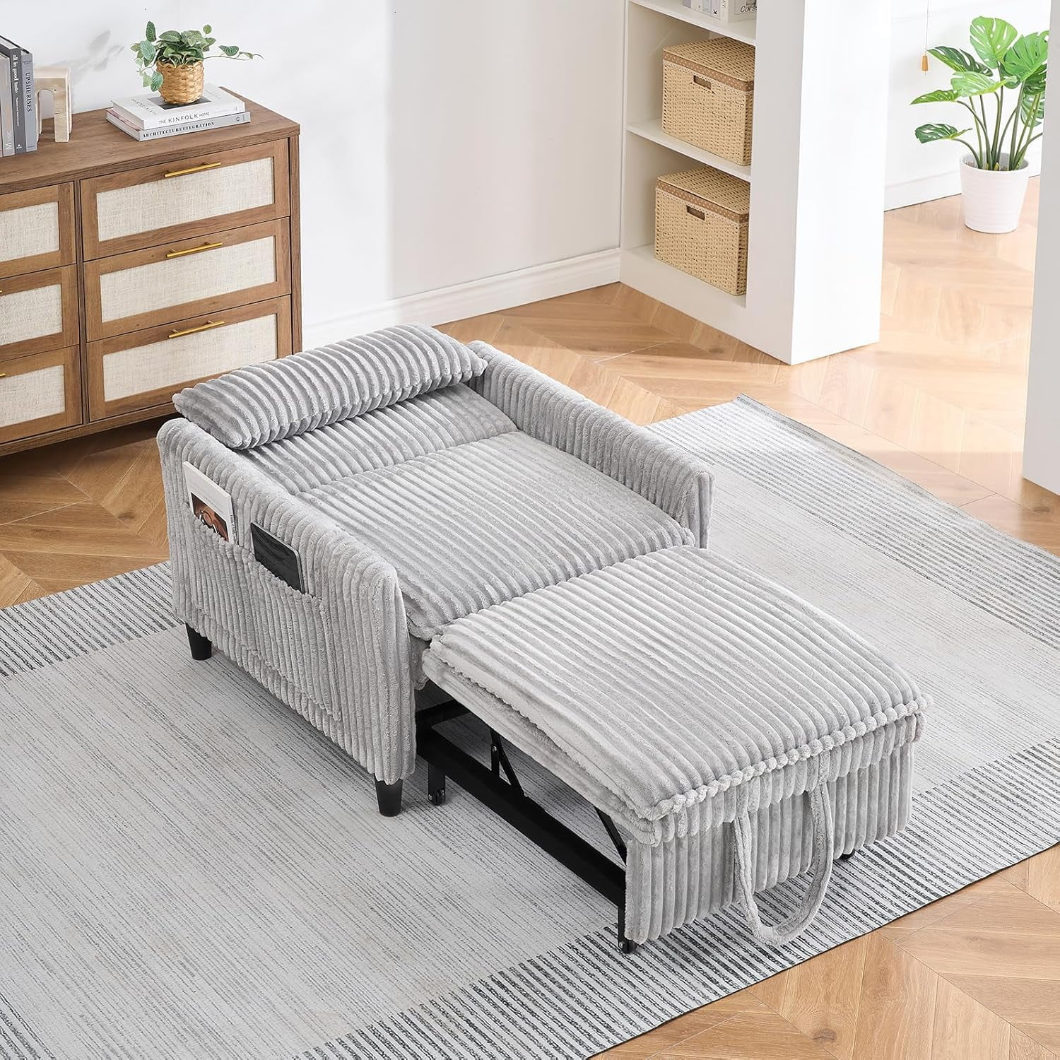 3 in 1 Chair Bed Sleeper, Modern Plush Corduroy Convertible Sofa Bed ...