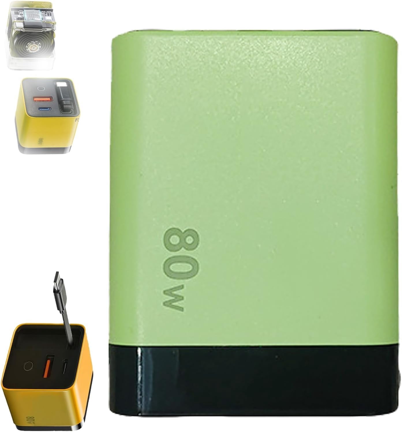 3 in 1 Charger, 80 Watt All in One Chargers, Scalable 80w Max Fast Charger Module with Type C Cable and 2 USB Ports, Retractable Phone Charger Wall Plug for Smartphones (Yellow)