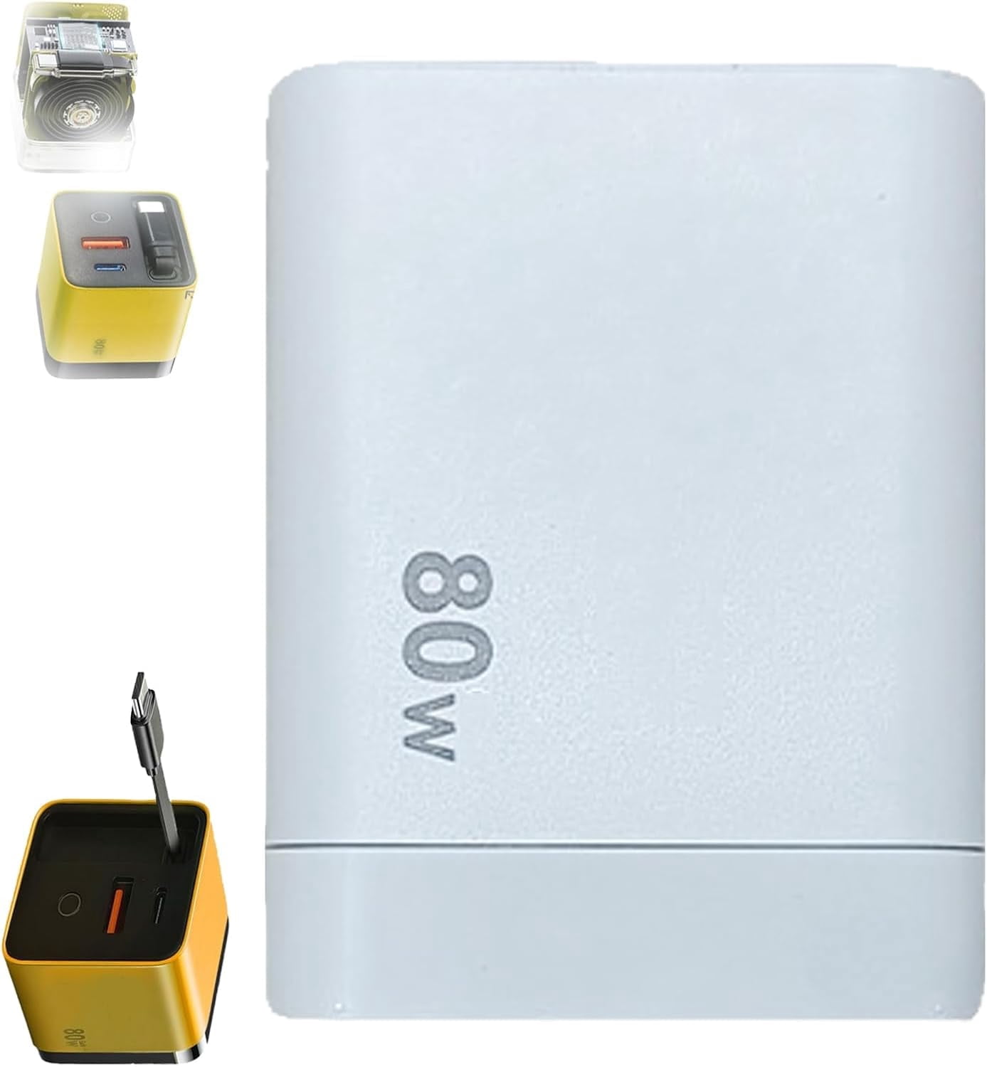 3 in 1 Charger, 80 Watt All in One Chargers, Scalable 80w Max Fast Charger Module with Type C Cable and 2 USB Ports, Retractable Phone Charger Wall Plug for Smartphones (Yellow)
