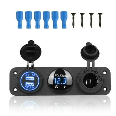 3 in 1 Charger Socket Power Outlet, 12V Dual Charger Socket Panel, LED Digital Voltmeter Cigarette Lighter Socket Splitter Adapter for Truck Car Marine Boat RV, Black