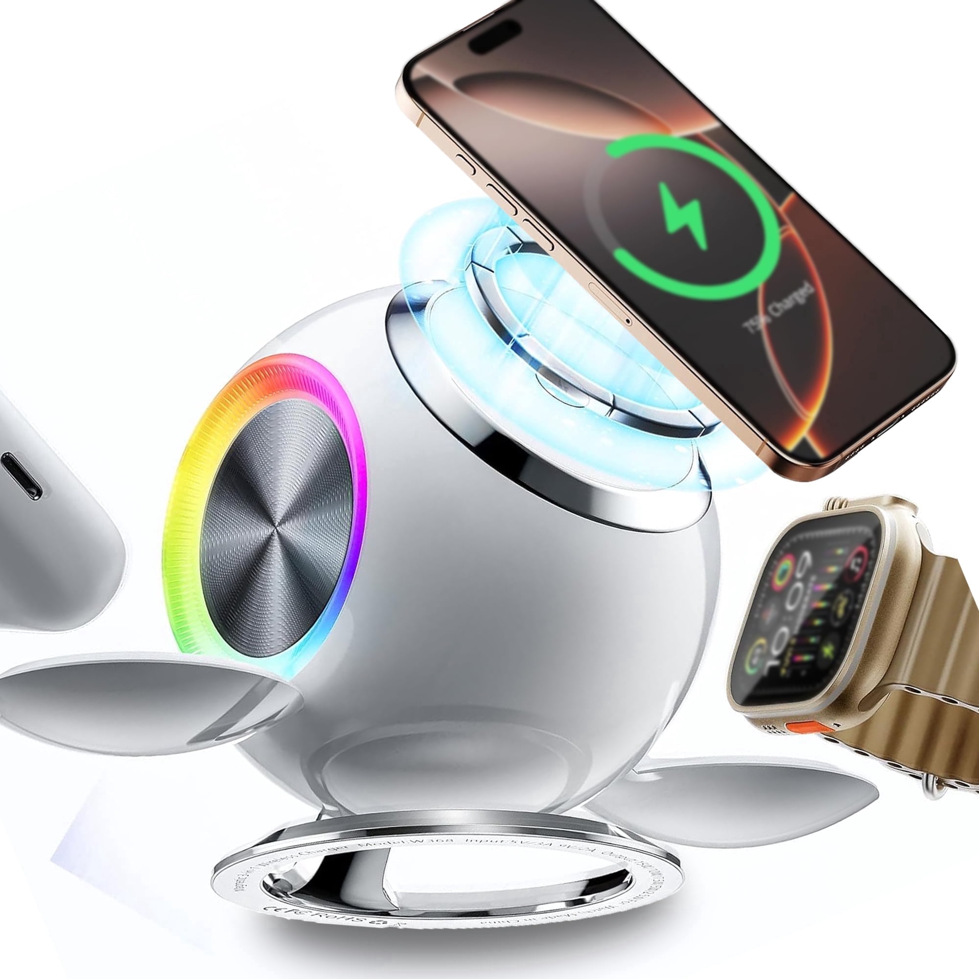 3 in 1 Charger Stand, Magnetic Wireless Charging Station for Apple Devices, Wireless Charger Compatible Dock for iPhone AirPods iWatch, 36W Fast Charging Dock Compatible Multiple Devices