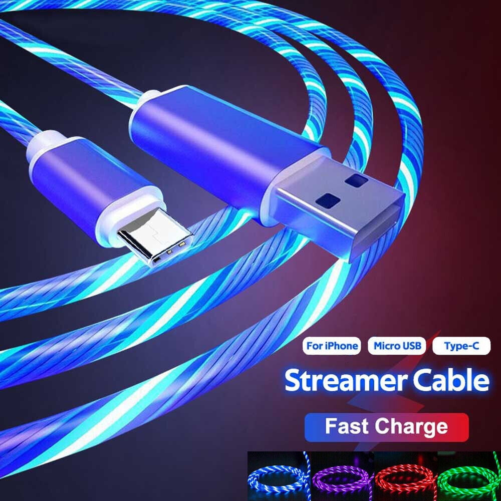 3 in 1 Charging Cable Light Up Fast Charger Multi Charging Cable LED  Flowing Light Up Charger Cable Durable TPE Charging Cord for IOS,Type C and  Micro USB (Red ,3.9ft) 
