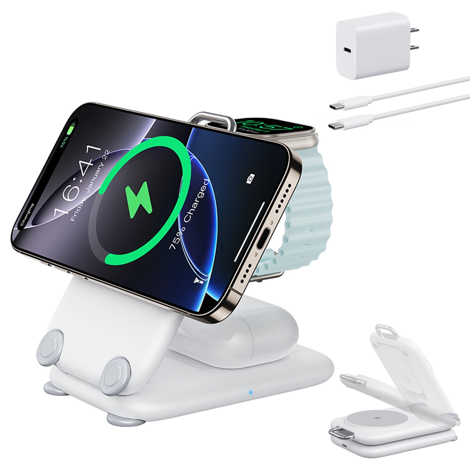 3 in 1 Charging Station, 15W Foldable Magnetic Fast Wireless Charger Stand for Apple Multiple Devices, Travel Charger for iPhone 17 16 15 14 13 12 Series Watch AirPods 4/3/2/Pro