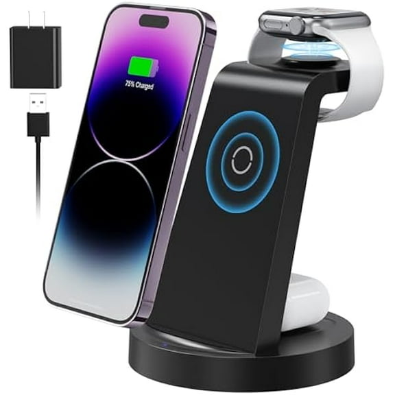 3 in 1 Charging Station for Apple Device, Wireless Charger for iPhone 16e 16 15 14 13 12 11 Pro Max & Apple Watch iwatch- Charging Stand Dock for AirPods