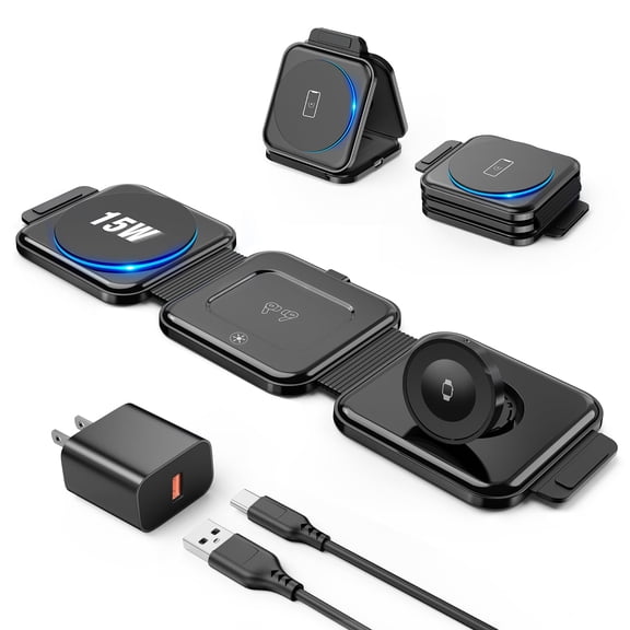 3 in 1 Charging Station for Apple Devices 20W Foldable Mag-Safe Charger for Travel Wireless Charger Pad for Phone 15 14 13 12 Pro/Pro Max/Plus/Mini AirPods 2/3/Pro iWatch Ultra/8/7/SE/6/5/4/3/2