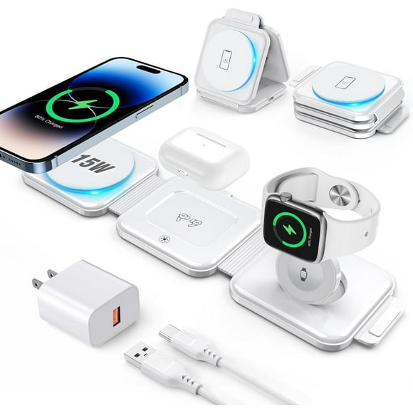 3 in 1 Charging Station for Apple Devices 20W Foldable Mag-Safe Charger for Travel Wireless Charger Pad for 15 14 13 12 Pro/Pro Max/Plus/Mini AirPods 2/3/Pro Ultra/8/7/SE/6/5/4/3/2