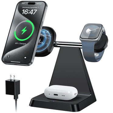 3 in 1 Charging Station for Apple Devices: Wireless Charger compatible for iphone 16 15 14 13 12 Pro/Pro Max/Plus/Mini, Charger Stand for AirPods 2/3/Pro & iWatch