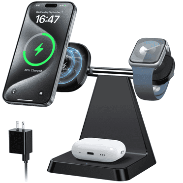 3 in 1 Charging Station for Apple Devices: Magnetic Wireless Charger Compatible for iPhone 16 15 14 13 12 Pro/Pro Max/Plus/Mini, Charging Dock for AirPods 2/3/Pro & iWatch