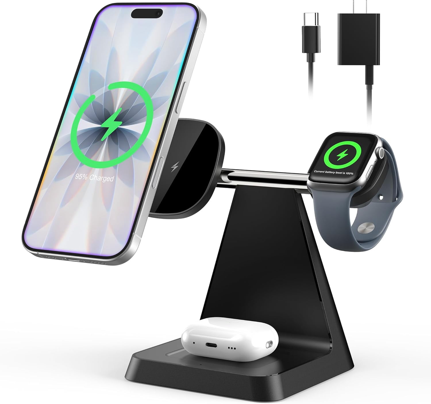 ETEPEHI 3 in 1 Charging Station: Wireless Charger Compatible for iPhone 17 16 15 14 13 12 Pro/Pro Max/Plus/Mini, Charging Dock compatible for AirPods 2/3/Pro & iWatch
