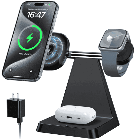 ETEPEHI 3 in 1 Charging Station: Wireless Charger Compatible for iPhone 16 15 14 13 12 Pro/Pro Max/Plus/Mini, Charging Dock compatible for AirPods 2/3/Pro & iWatch