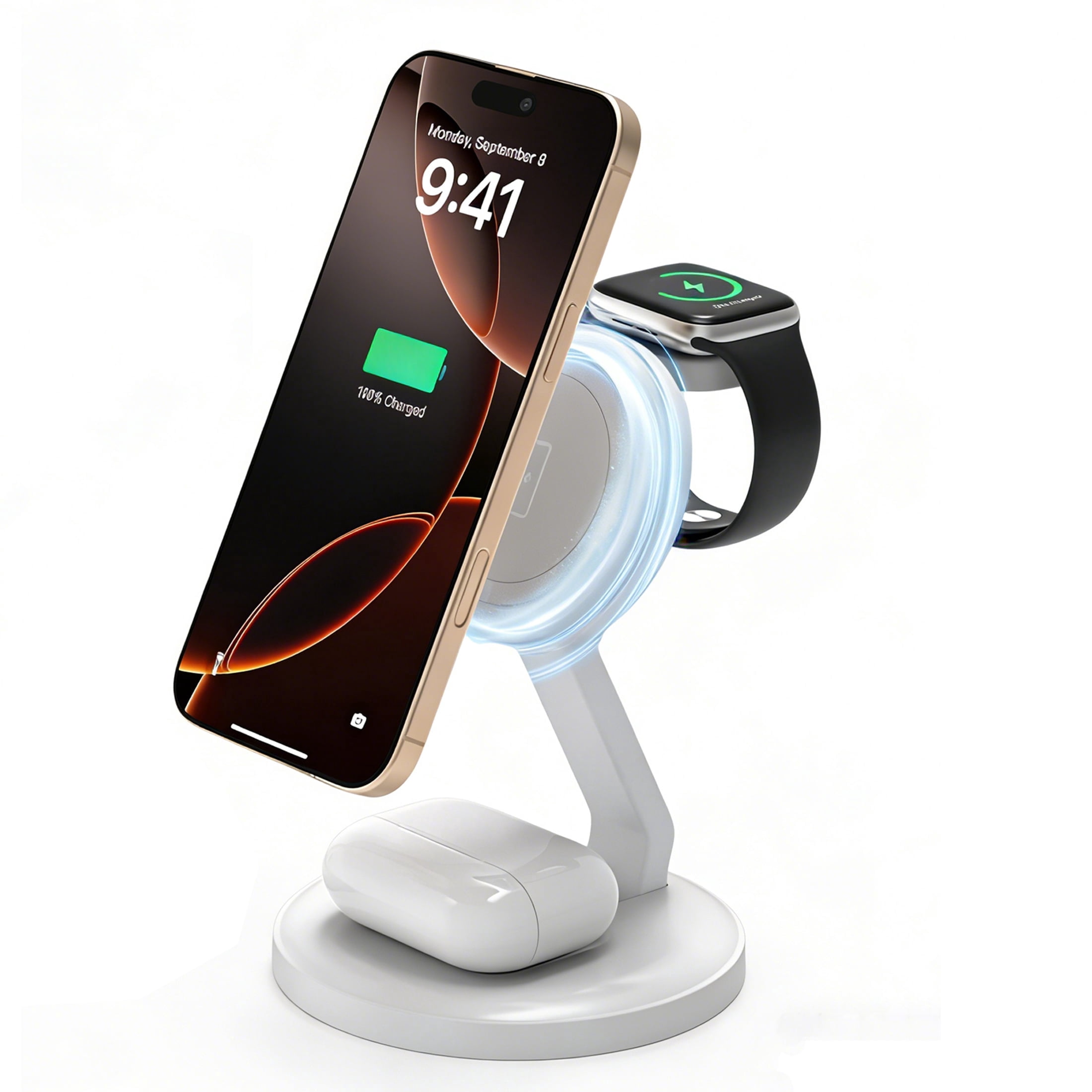 Wireless Charger, 3-in-1 Magnetic Wireless Charging Station Compatible with iPhone 17 16 15 14 13 12 Series, AirPods and iWatch Series - Foldable (White)