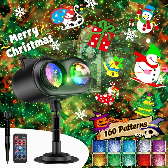 3 in 1 Christmas Projector Outdoor with Firefly & Ocean Wave Light, 160 HD Patterns Decor, 3D Dynamic Holiday Snowflake Waterproof w/Timer for Indoor Light Show