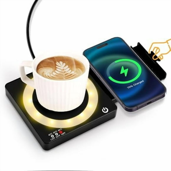3 in 1 Coffee Mug Warmer with 15W Wireless Charger and Night Light for Home Office Desk Use with Auto Shut Off for Heating Coffee, Beverage, Milk, Tea, Hot Chocolate and Candle Wax