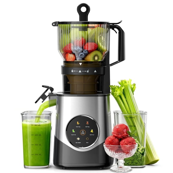 3 IN 1 Cold Press Juicer,Masticating Juicer Machine with Ice Cream & Nut Milk Maker,6.1" Extra Large Chute,Touch Screen Color Menu with 5 Modes,High Juice Yield,BPA Free,for Citrus,Lemon,Celery