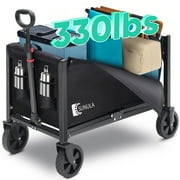 Sunula 330LBS Foldable Wagon Cart 3 in 1 Collapsible Grocery Wagon with Wheels, 2 Cup Holder, Folding Lightweight Utility Cart for Camping, Shopping, Garden, Beach, Pet Riding. Balck 1 Year Warranty