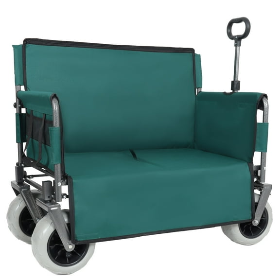 3 in 1 Collapsible Wagon Converts to Bench,500lb Capacity,180L All-Terrain Wagon,Outdoor Utility Shopping Cart for Beach, Garden, Camping, Sport, Green