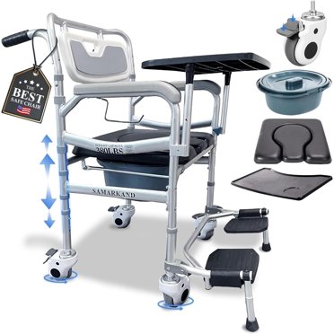 HOMCOM Rolling Shower Chair, Bedside Commode Wheelchair With Padded Seat, Backrest, For Seniors, Disabled, 300 Lbs, Black