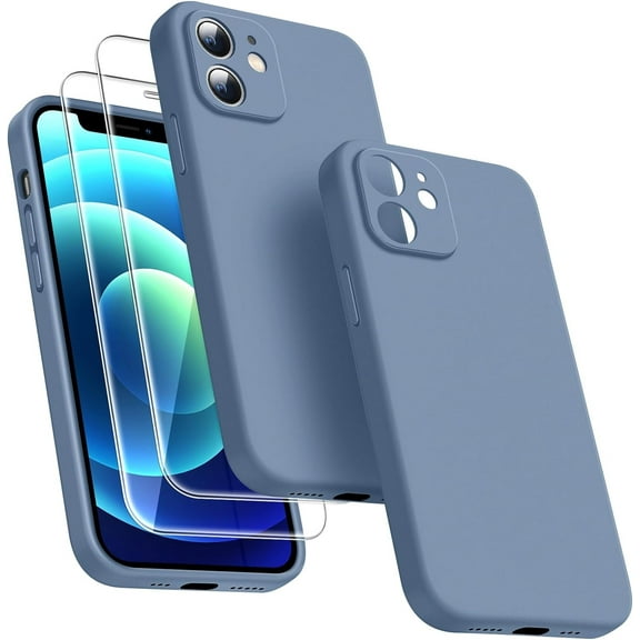 3 in 1 Compatible with iPhone 12 Mini Case,[Camera Protection] with 2 Pcs Screen Protectors,Slim Liquid Silicone [Microfiber Lining] Shockproof Phone Case for 12 Mini 5.4 inch (Gray)