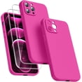 thumbnail image 1 of 3 in 1 Compatible with iPhone 12 Pro Max Case, [Camera Protection] with 2 Pack Screen Protectors, Slim Liquid Silicone Phone Case for 12 Pro Max Shockproof [Microfiber Lining](Hot Pink), 1 of 15
