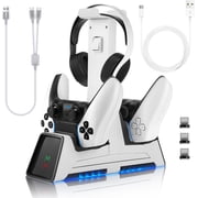 3 in 1 Controller Charging Station for PS VR2 / PS5 / PS5 Edge with 5V/3A Adapter & Led Light, Wireless Controller Charger Dock for Playstation 5, Charging Stand with VR2 Headset Holder