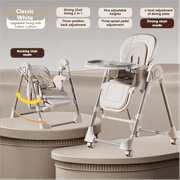 3 in 1 Convertible Baby High Chair Baby Swing Adjustable Seat for Eating,Portable ,Folding Baby Dining Chairs with Detachable Double Trays, Unisex,White