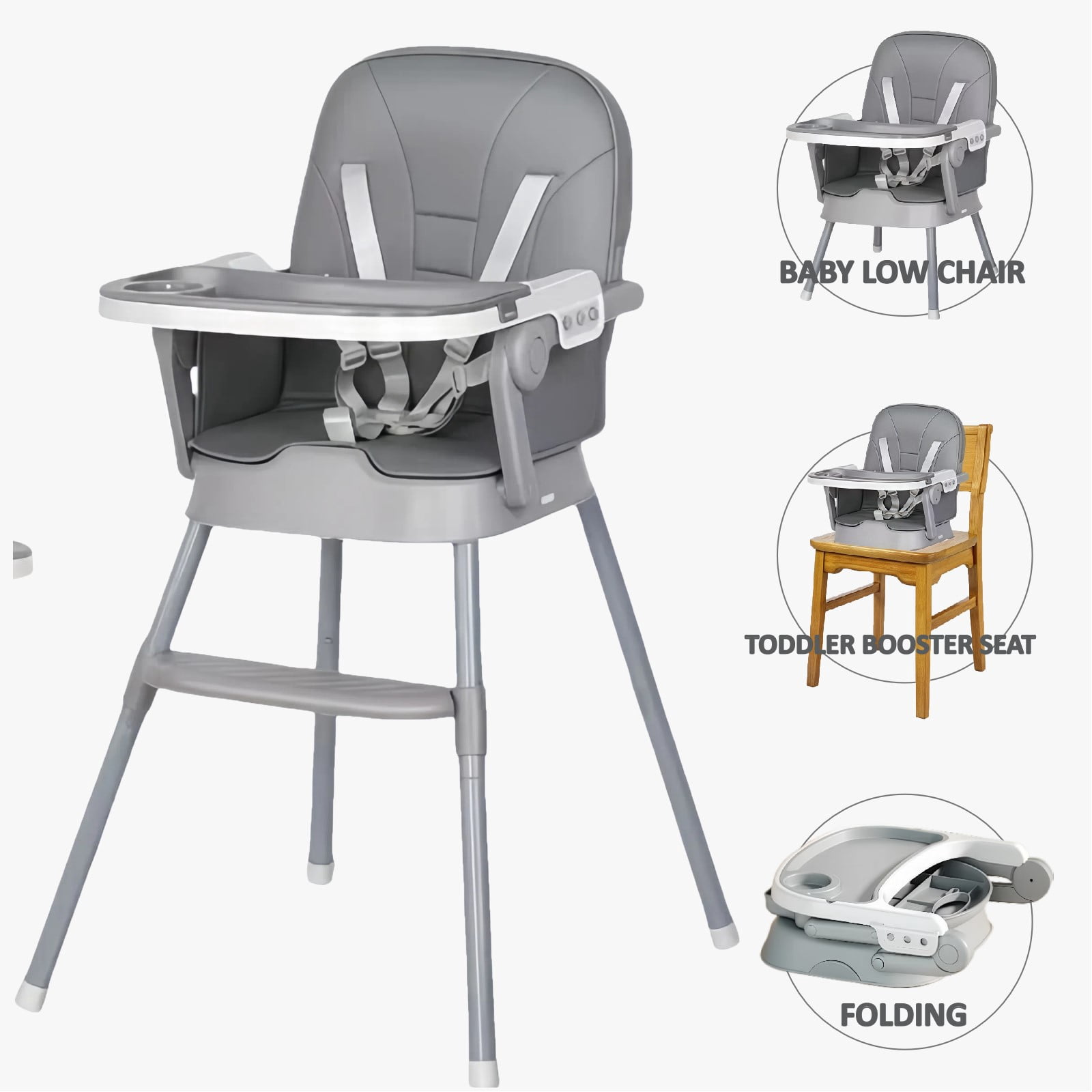 Kidilo 8166 Convertible Baby High Chair & Rocking Seat – Grey