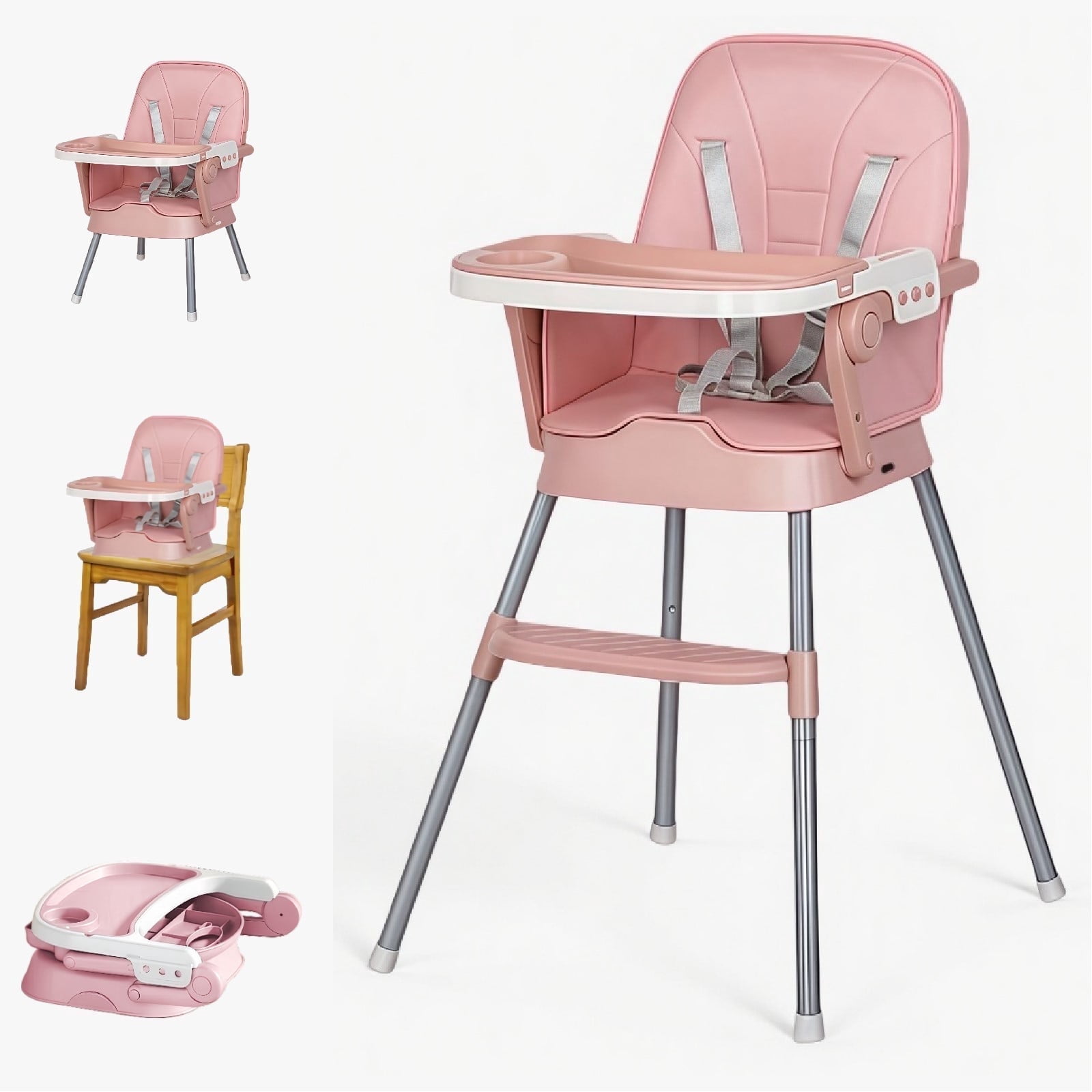 3 in 1 Convertible Baby High Chair Kids Stool Toddler Booster Seat with ...