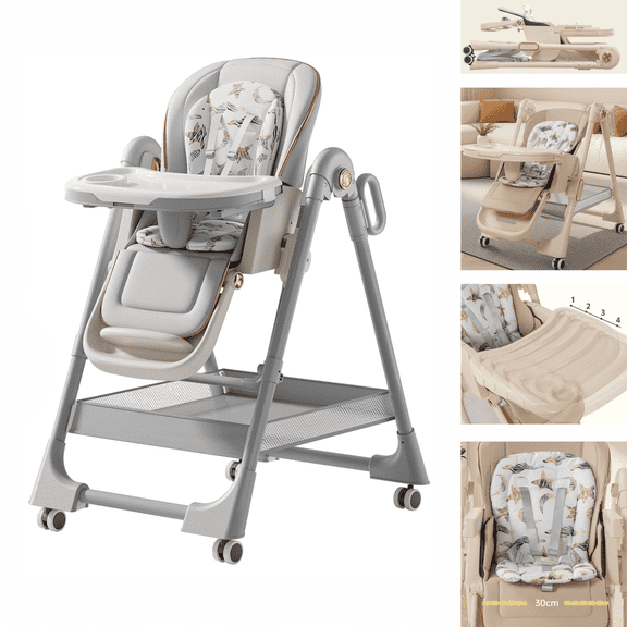 3 in 1 Convertible Baby High Chair Portable Infant Feeding Chairs  Eat&Play Baby Seat with Adjustable Height,5-Point Safety Harness,Storage Bag,for 0-6 Years,Unisex,GREY