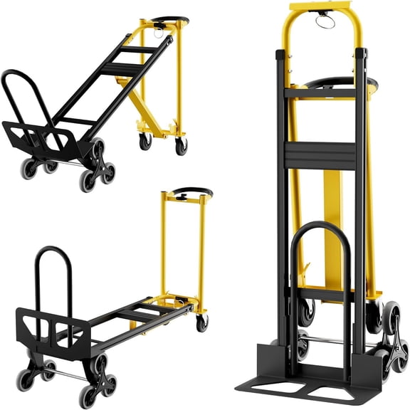 3 in 1 Convertible Hand Truck Dolly, 770 LBS Load Capacity Folding Cart with 3 Positions & Puncture-Proof Wheels, Elastic Straps, Aluminum Collapsible Dolly Cart for Home, Warehouse, Supermarket