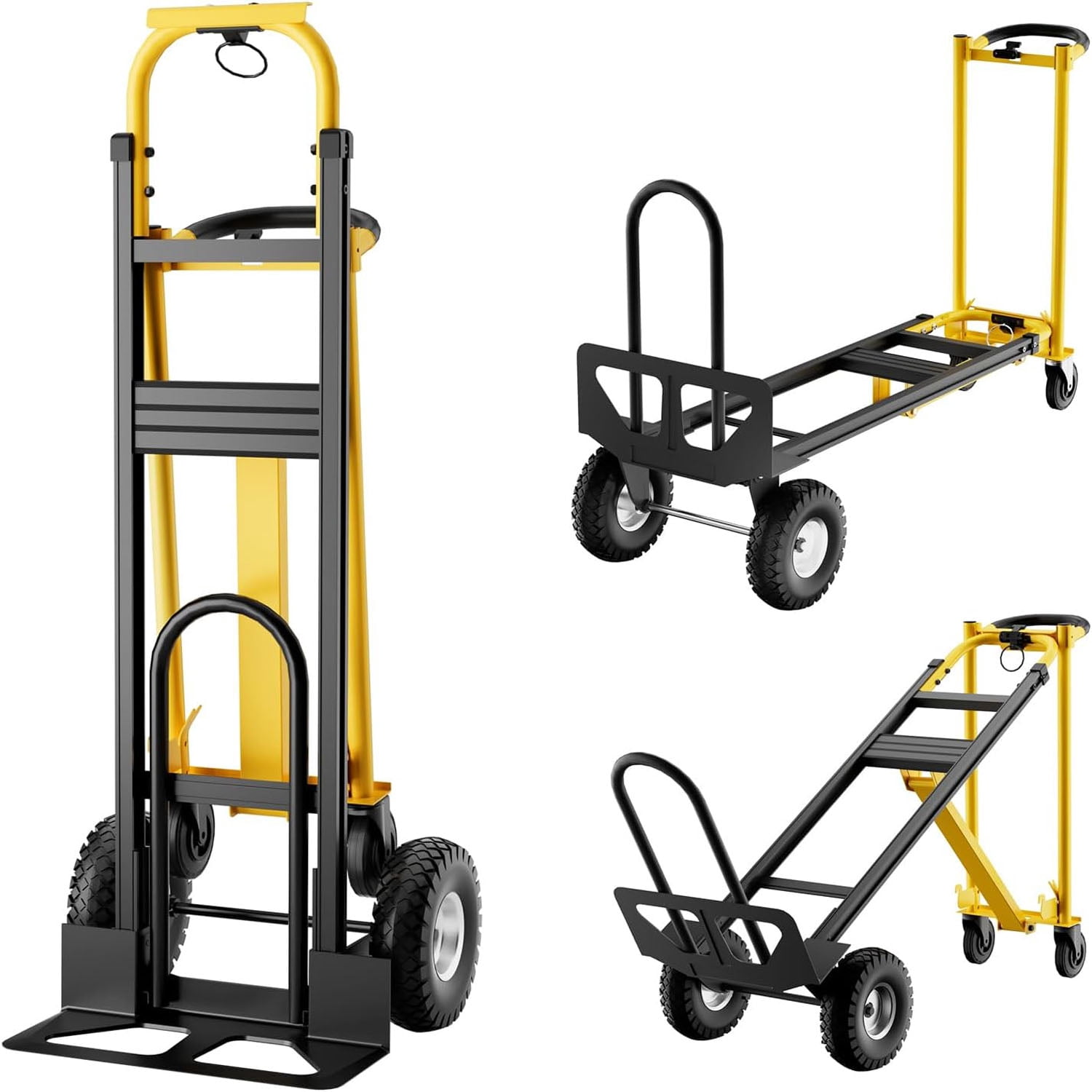 3 in 1 Convertible Hand Truck Dolly, 770 LBS Load Capacity Folding Cart with 3 Positions & Puncture-Proof Wheels, Elastic Straps, Aluminum Collapsible Dolly Cart for Home, Warehouse, Supermarket