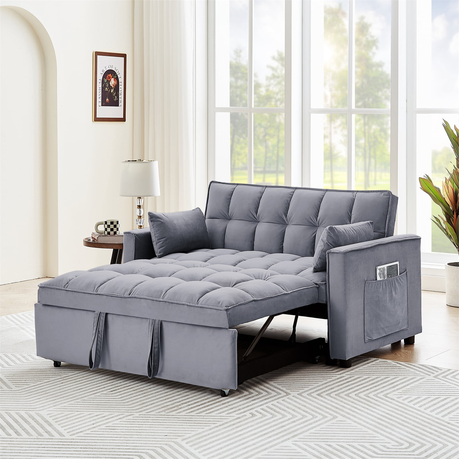 3 in 1 Convertible Sleeper Sofa Bed, 55 Inch Modern Pull Out Couch Bed ...