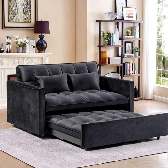 3 in 1 Convertible Sleeper Sofa Bed, Futon Couches for Living Room with Side Pocket | Adjustable Backrest| Velvet Fabric | Pull Out Couch | Love-seat sofa| Sectional Sofa Bed| 2-seat sofa bed