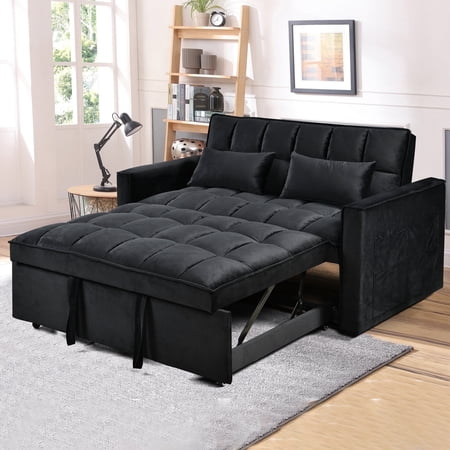 3-in-1 Convertible Sleeper Sofa Bed with Adjustable Backrest & Side Pocket Velvet Fabric Pull Out Futon Loveseat for Living Room